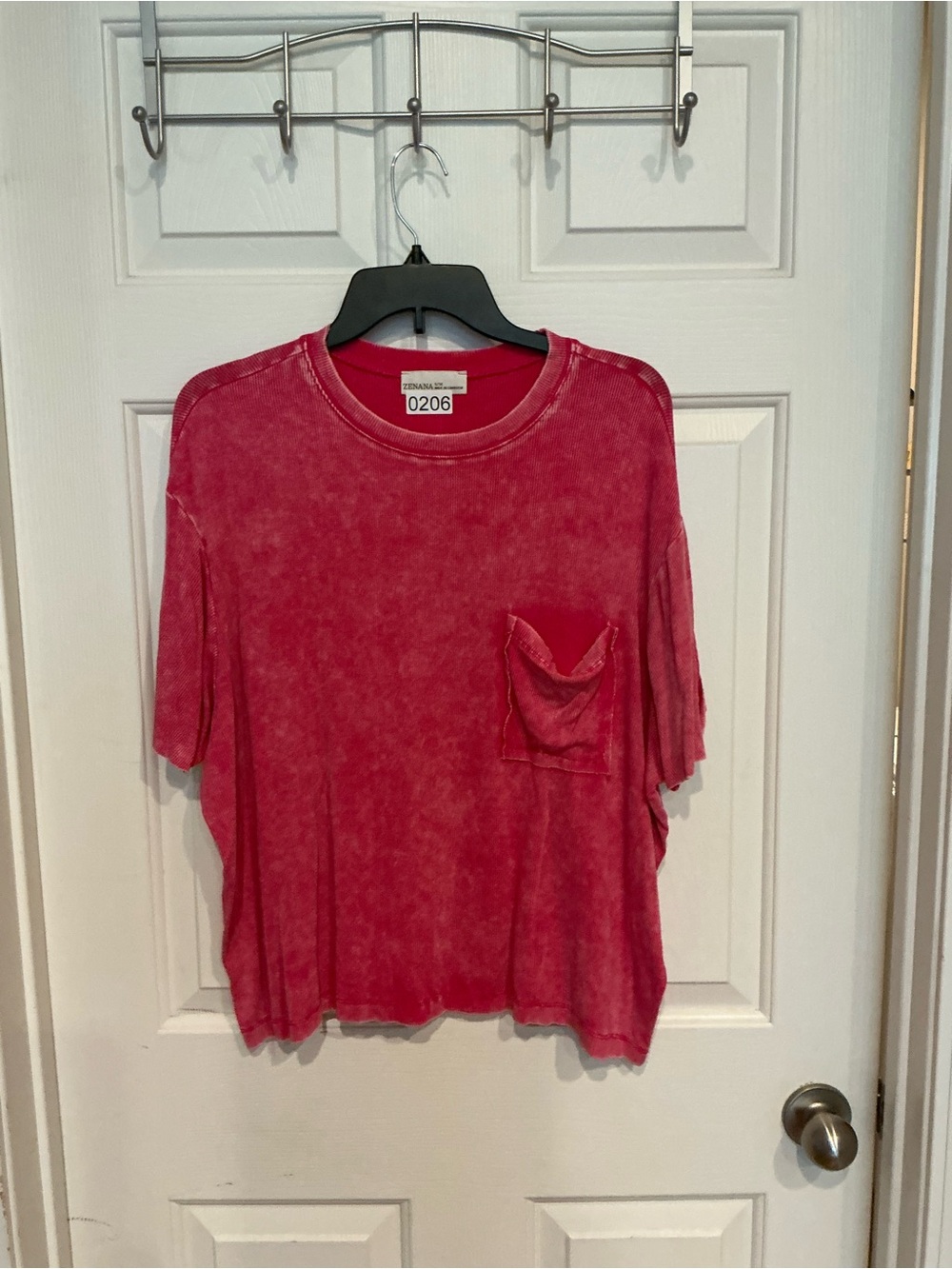 Zenana Outfitters Washed Pink Short Sleeve Pocket Tee